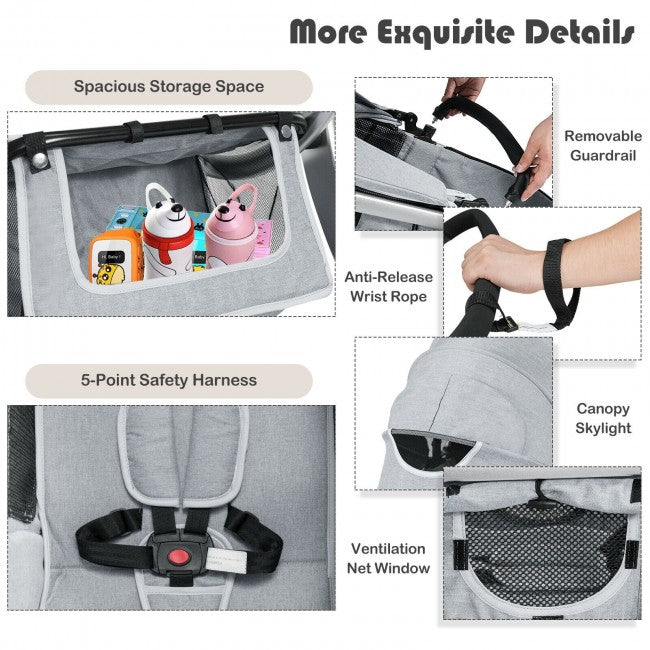 Special For Babies: Seat-back storage compartment and a large under-seat storage basket that holds up to 15 lb, so you always have everything you need within reach. Equipped with a foot cover, mosquito net, wrist strap, baby seat cushion, mosquito net and Five-point safety belt provide best care for baby.