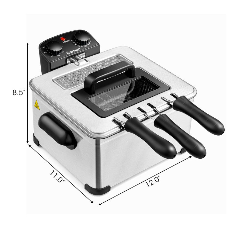 Safe and User-Friendly: Crafted with cool-touch handles, the fryer provides a secure grip on both the body and baskets. The transparent lid, complete with a viewing window, lets you monitor the frying process while shielding you from hot oil splatters. Anti-slip pads on the bottom ensure stability and safeguard your countertop from scratches.