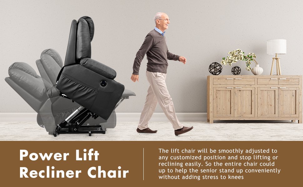 Effortless Power Lift Recliner: This chair is equipped with a robust lift motor that ensures smooth and customized positioning. With easy-to-use controls, the chair gently lifts or reclines to your preferred angle. It's especially convenient for seniors as it offers assistance for standing without putting undue strain on their knees. Operate the chair seamlessly with the lift and recline remote control and dual-button system.