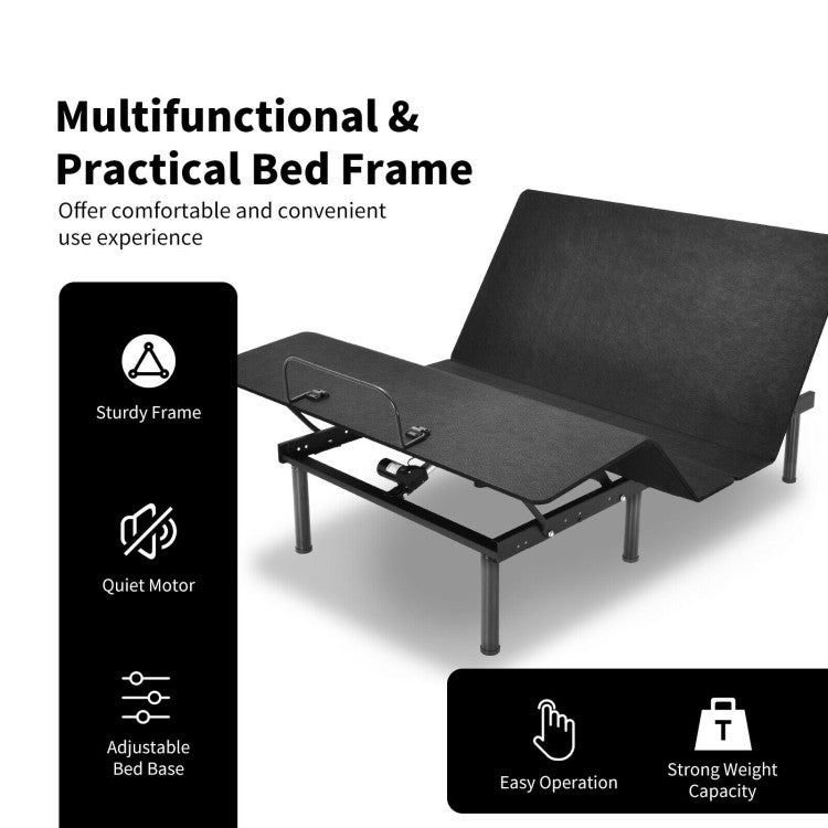 Selected Material for Durable Usage: Crafted of heavy-duty steel, the structure of this adjustable bed features sturdiness and durability for longevity. With strong strength, the weight capacity of this bed is up to 850 lbs. Moreover, the non-slip foot pads prevent sliding and keep stability in an ideal position. The cover is made of durable fabric to ensure the safety of your mattress.