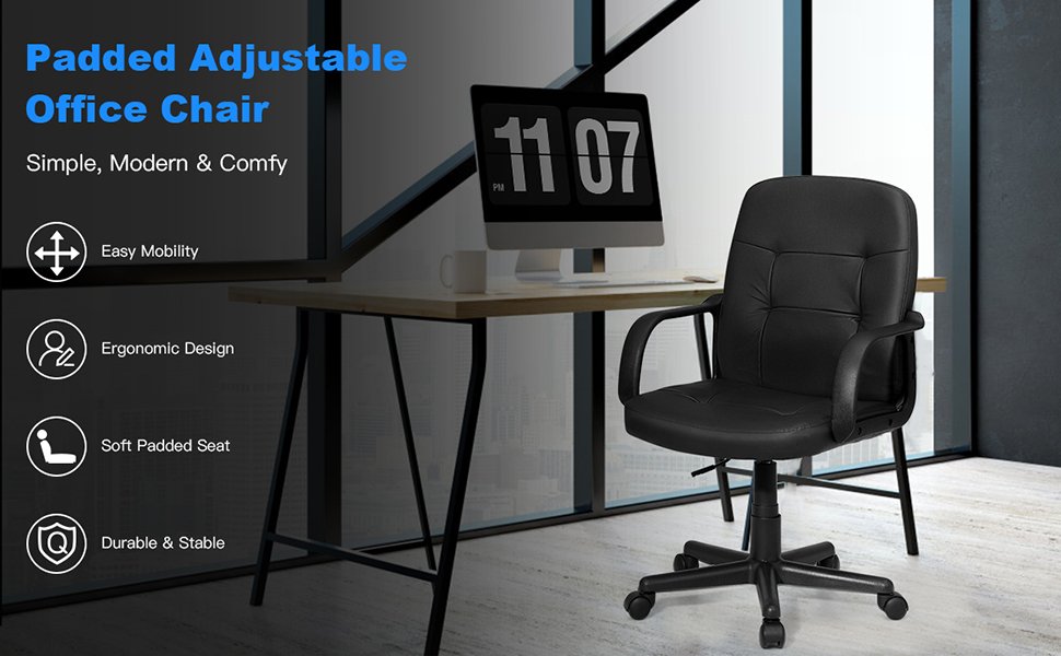 Elevate Your Workspace: Our chair's mid-back design in sleek black wear not only adds allure but also promotes excellent back support, ensuring optimal comfort during extended work sessions.