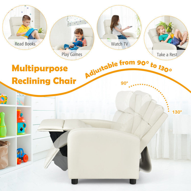 Elevate Kids' Comfort: Our adjustable reclining chair offers a cozy haven for kids, featuring a versatile 90° to 130° reclining backrest and a retractable footrest. Perfect for reading, gaming, or simply relaxing, it's a must-have for your child's comfort.