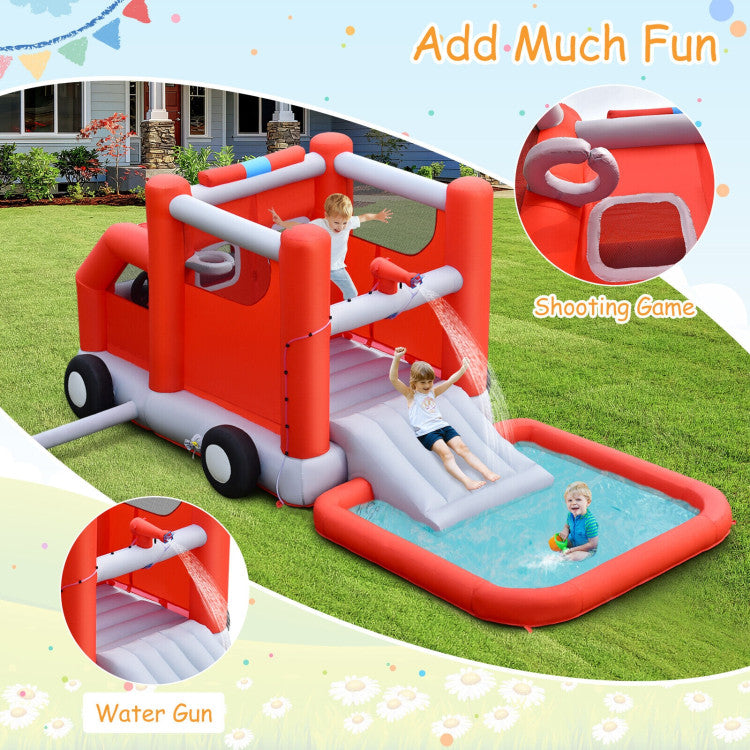 Endless Fun Playground: Let your kids experience a world of fun! They can bounce to their heart's content in the spacious jumping zone, race down the slide, and splash into a generous water pool. The upper sprinkler keeps the excitement going with a continuous water spray.