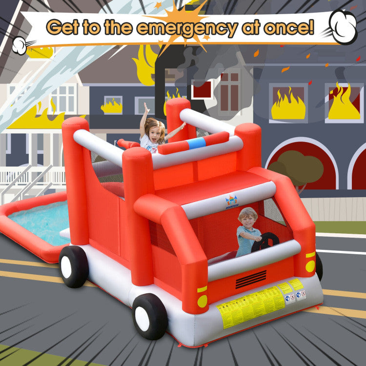 Cool Firetruck Design: Inspire your little ones to become heroic firefighters! Our water slide features a playful firetruck design that's perfect for beating the heat in the summer. Up to 3 kids aged 3 to 10 can jump on it simultaneously, with a 100 lbs individual weight limit and a total weight limit of 300 lbs.
