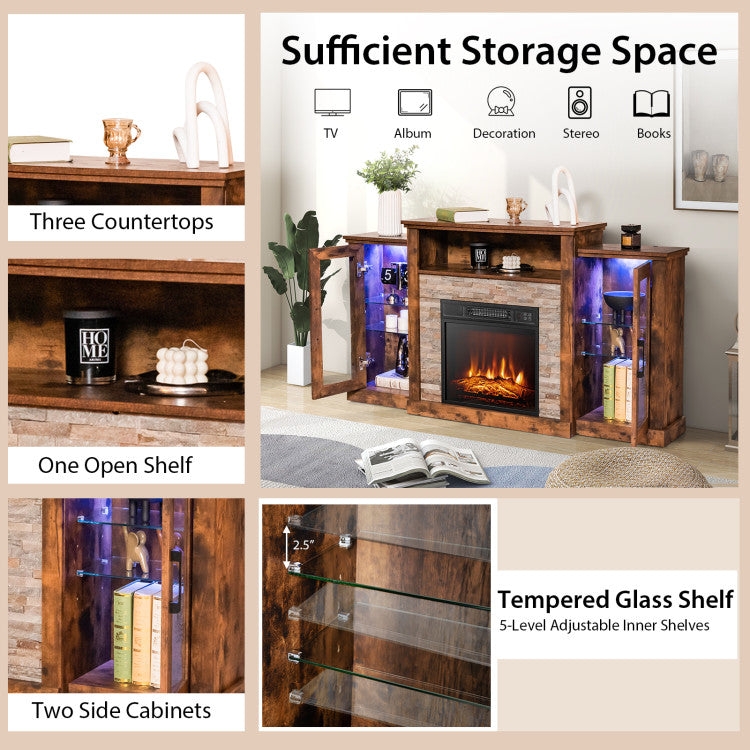 Adjustable Glass Shelves: Easily arrange items of various heights on the adjustable tempered glass shelves in the cabinet. The entertainment center also offers ample storage, with a spacious countertop suitable for up to 65-inch TVs.