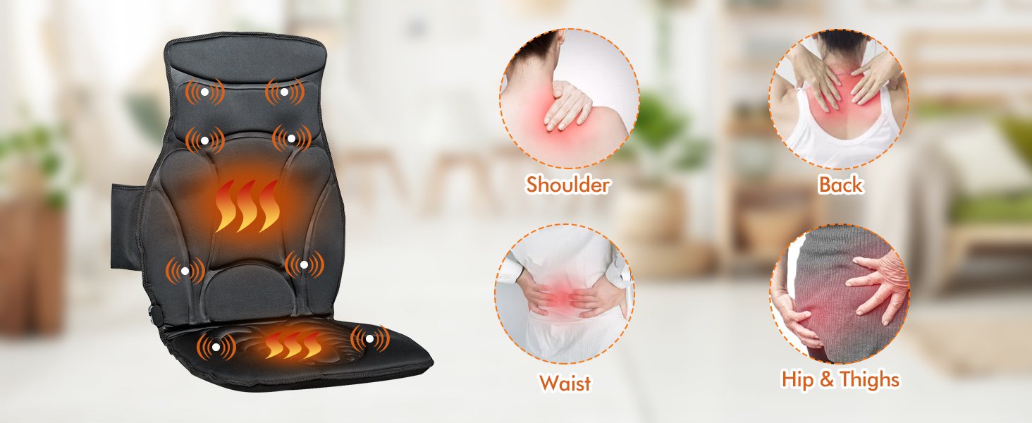 Relaxing Vibration Massage: Indulge in the soothing comfort of 10 vibrating motors targeting the neck, shoulders, back, and more, promoting relaxation and stress relief.
