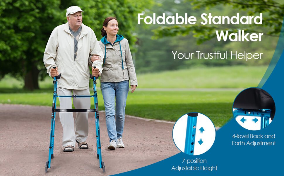 Adjustable Height and Removable Armrest: Based on humane consideration, our standard walker features 7-level height adjustment and 4-level adjustable armrest to meet your different needs. Besides, armrests on both sides help you to keep balance. By removing the armrests, you will get an ordinary walker.
