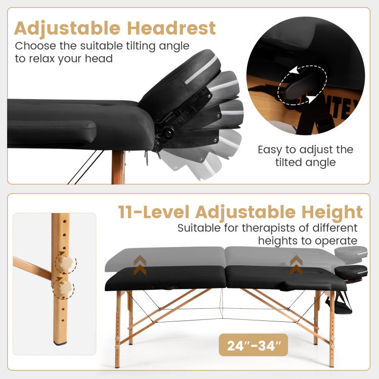 11 Adjustable Height: 11 adjustable height positions with our premium massage table, catering to therapists of all statures (24'' to 34''). This ensures unparalleled comfort for both practitioners and clients, allowing you to customize each session effortlessly.