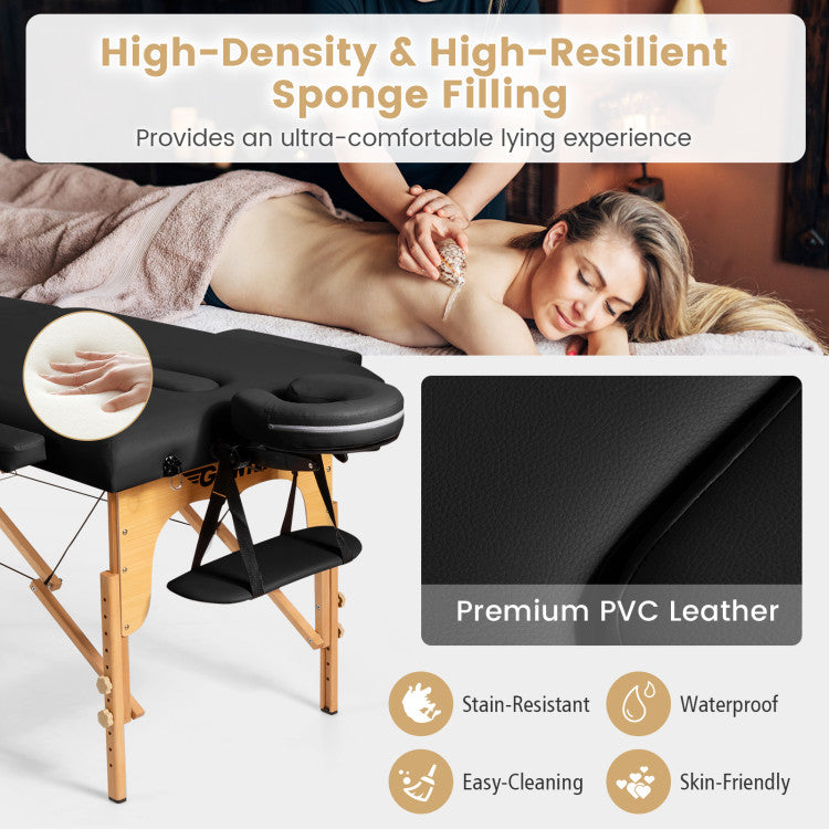 Superior Comfort: Immerse yourself in a world of relaxation with our massage table's high-density sponge and smooth PVC leather. The breathable and comfortable design, complemented by the added armrest and handle pallet, provides an oasis of comfort for both practitioners and clients alike.