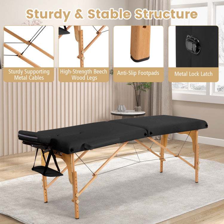 Sturdy Construction: Experience the epitome of durability with a reinforced beech frame, odorless painting, and support steel cables, ensuring a lasting performance with a remarkable loading capacity of up to 441 lbs. Non-slip foot pads guarantee stability during massages while safeguarding your floors from potential scratches.