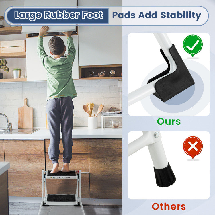 Superior Safety and Stability: Elevate your tasks with confidence using our step ladder, featuring widened anti-slip pedals for maximum safety and stability. The reinforced crossbar and larger foot pads ensure a steadfast climb, making it the ideal choice for any job.