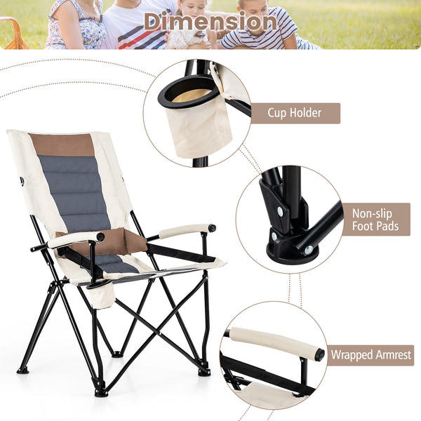 Folding Camping Chair with Cup Holder Armrest and Adjustable Lumbar Support for Outdoor Fishing