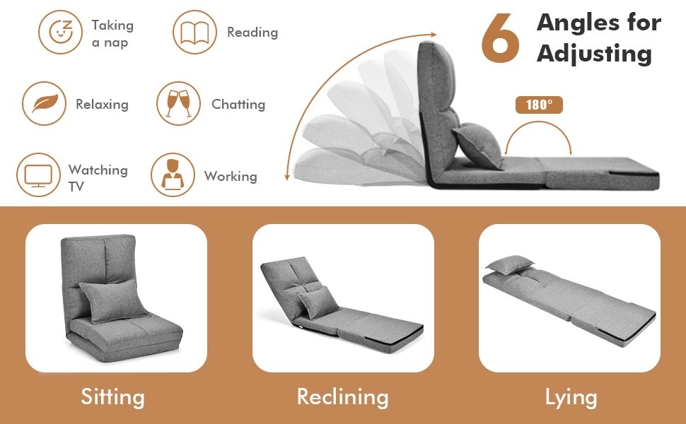 Versatile 6-Position Reclining: Elevate your comfort with our sofa sleeper's 6 adjustable back reclining angles, providing the perfect seating, lounging, or sleeping position. Unleash ultimate relaxation at your fingertips!