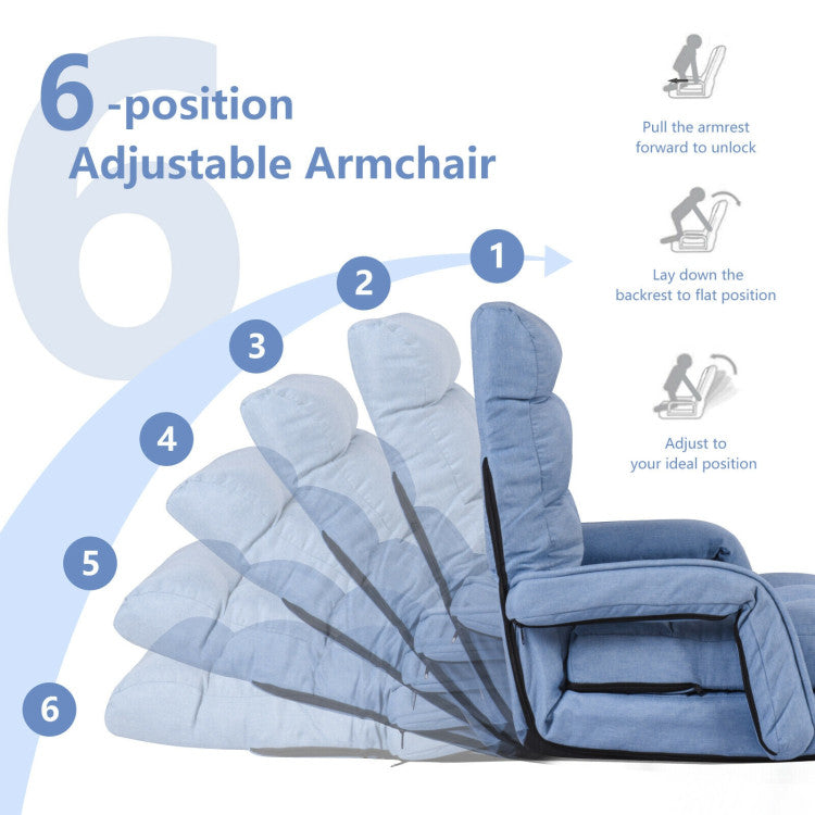 Versatile Lounger with 6 Backrest Positions: Experience ultimate comfort with our adjustable floor chair offering 6 backrest positions, ideal for gaming, reading, or simply relaxing. Customize your seating with ease!