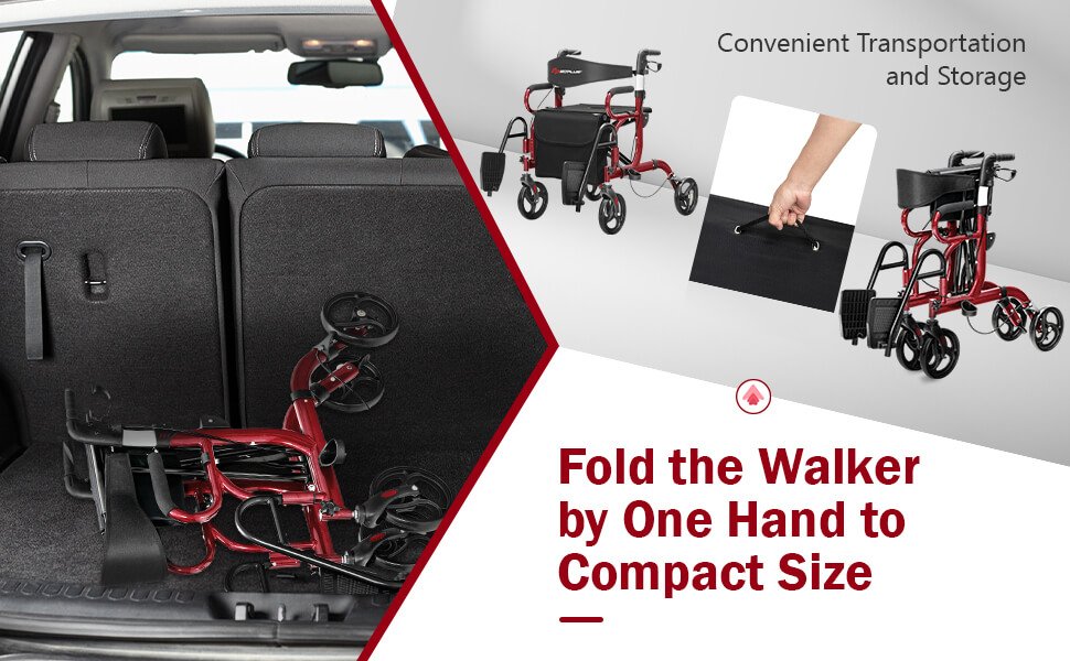 ● Rock-Solid Build with Space-Saving Design: Crafted from sturdy aluminum, this 2-in-1 walker can support up to 350 lbs, providing stability and durability. When not in use, it conveniently folds to a mere 10'' width, making storage a breeze under a bed, in a cabinet corner, or in your car trunk for travel.