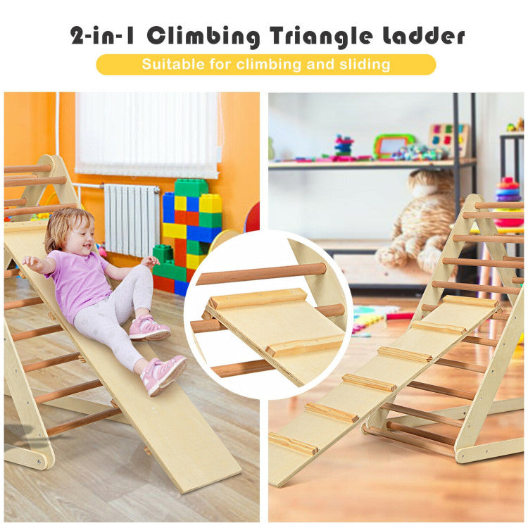 Colorful Learning Journey: Ignite your child's imagination with vibrant colors on our Montessori Triangle Climber. As they climb and slide, they explore a world of hues, fostering early color recognition. Watch them grow independently and safely as they push their limits with joy!