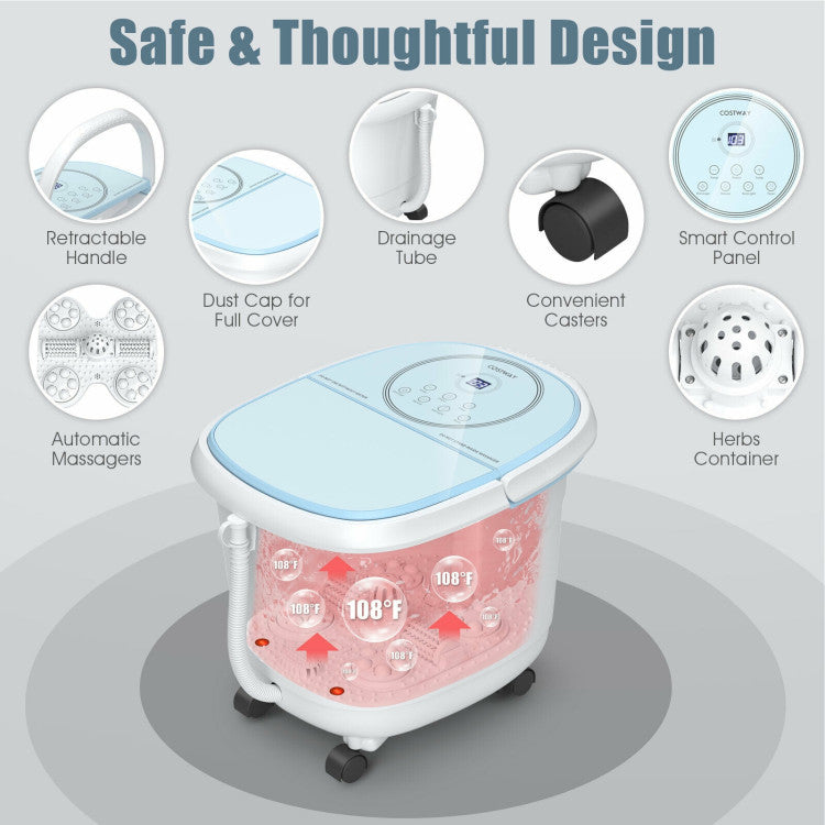 Humanized Details for Easy Daily Use: This digital pedicure tub has four universal casters(two are lockable) and a portable handle, providing great convenience in moving the tub. You can move it from one place to another effortlessly even it's full of water. With a long water drain pipe, the spa bath allows you to empty waste water easily after massage.