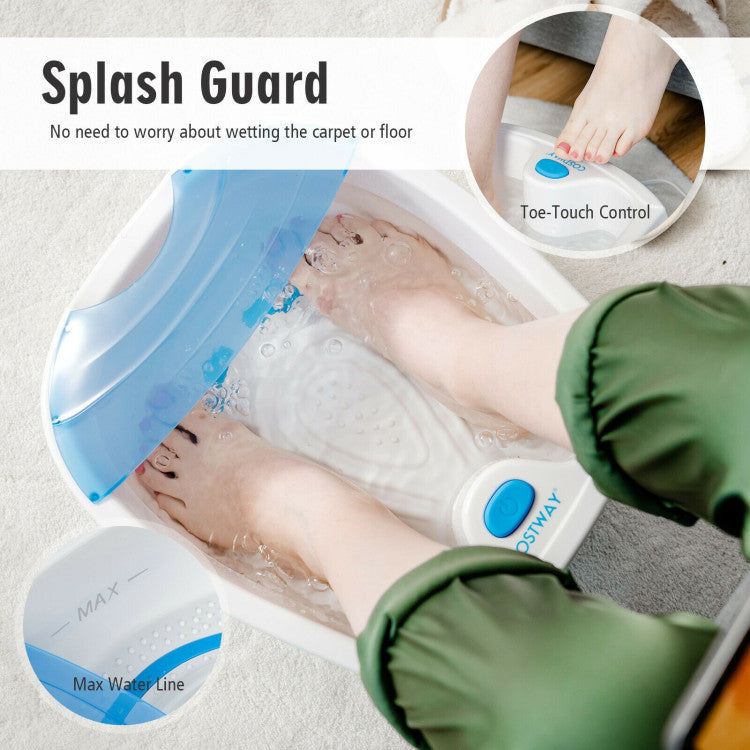 Humanized Design: The foot spa bath is equipped with a splash guard to prevent water from splashing or spilling without making a mess of your home. What's more, there exists a groove between the splash guard and foot bath for easy moving and drainage.