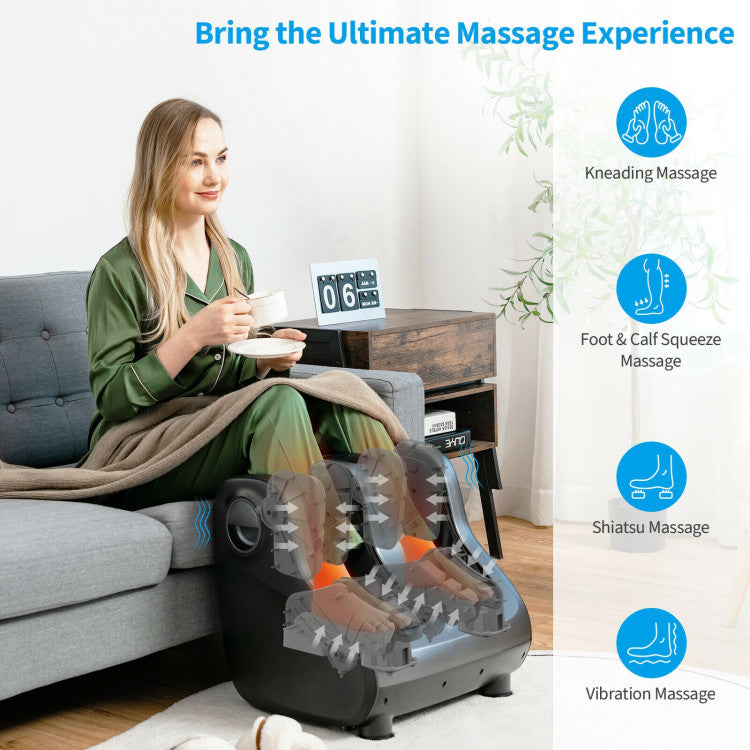 Multifunctional Massage Functions: The shiatsu massager machine is equipped with multiple massage rollers and pressure pads targeting acupressure points on your feet and calves. More than that, the unique squeeze massage can effectively help promote blood circulation to reach the whole body relaxation. And there are 3 calf massage modes and 3-foot massage modes for you to choose from.
