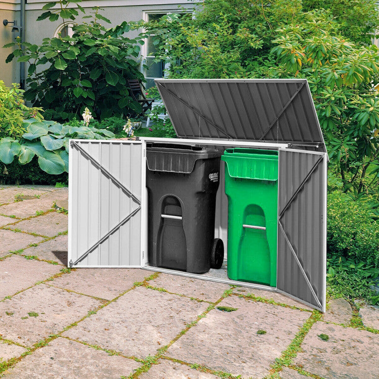 Spacious Outdoor Storage Solution: Maximize your outdoor space with our storage shed that easily accommodates 2 large garbage bins. Keep your surroundings clean and organized effortlessly.