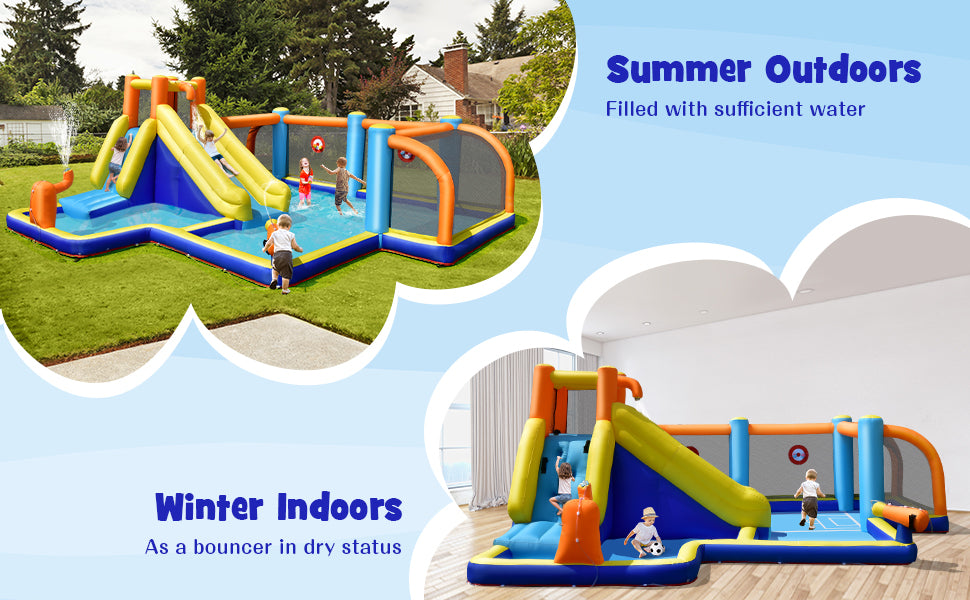 Giant Soccer-Themed Inflatable Water Slide & Bounce Castle for Kids with 735W Blower