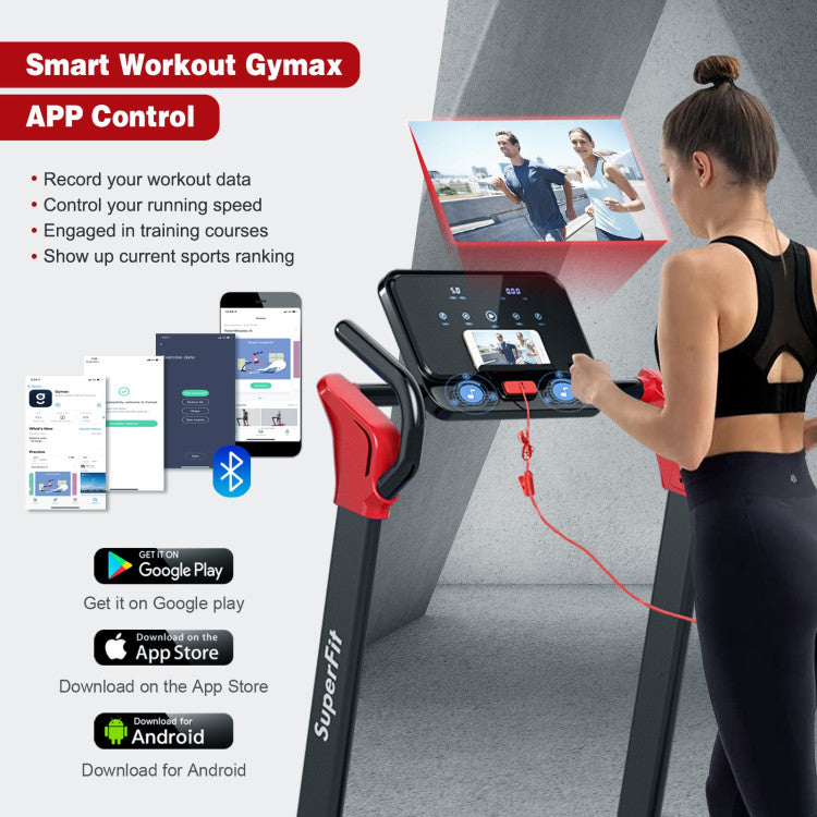 Connect and Enhance Your Workout Experience: Our multifunctional treadmill offers a smart Bluetooth speaker and app connection. Connect your device via Bluetooth and download our Gymax app to control the running speed, record your workout data, and access a variety of training courses. Enjoy the convenience of listening to music, watching videos, and even accepting phone calls through the Bluetooth speakers.