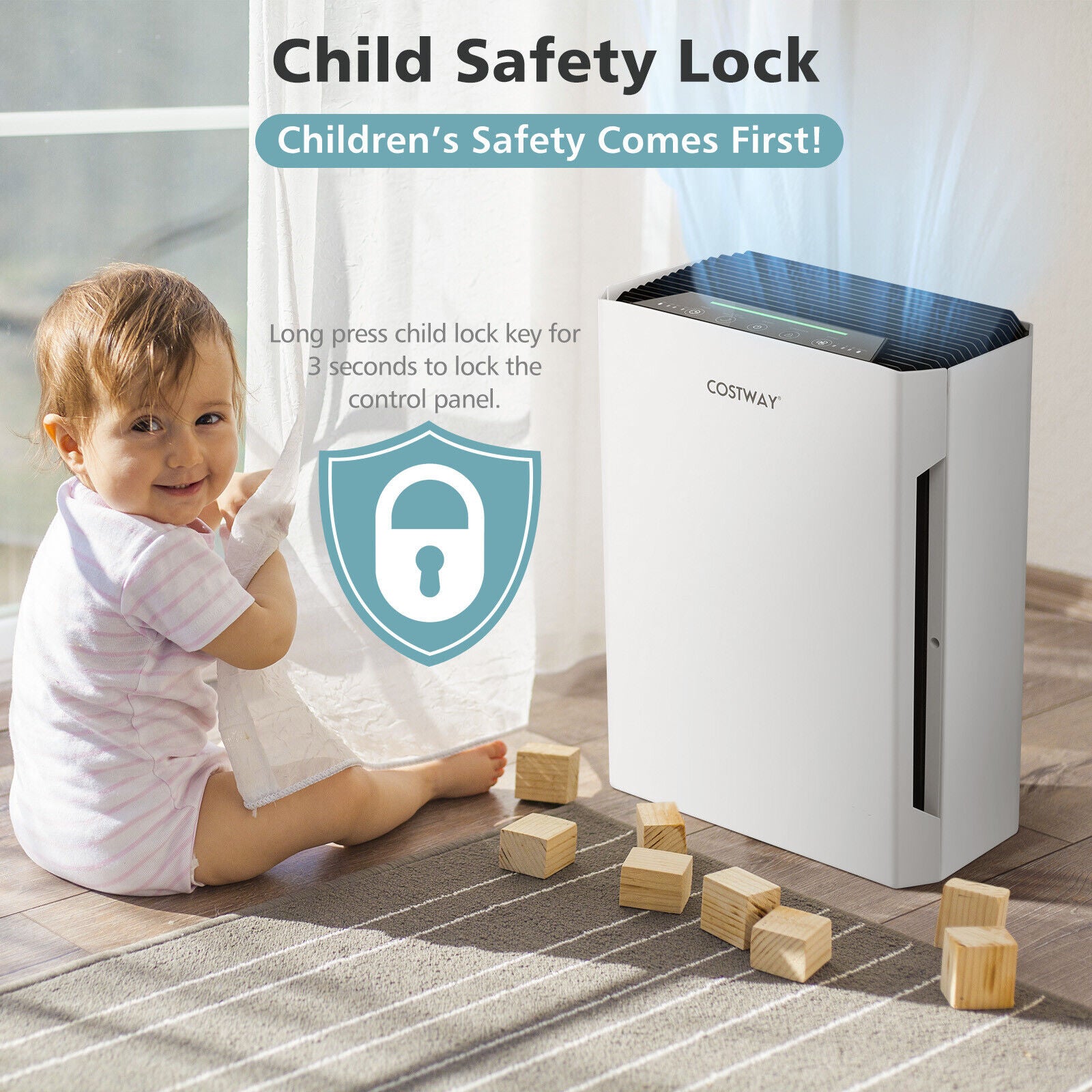 Child Safety Lock & Sleep Mode: Experience restful sleep with the powerful yet quiet operation of this air purifier. Sleep mode turns off the display and reduces fan speed for a restful sleep environment. Set the timer for 2, 4, 6, or 8 hours and the purifier will automatically turn off when you want it. The child safety lock function prevents children from playing with these settings. The quiet and energy-saving sleep mode allows you to enjoy a peaceful sleep in the fresh air.
