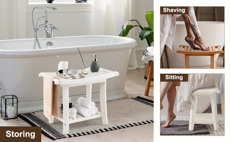 Ergonomic Design for Safety and Comfort: Our bath spa shower stool features a contoured, slatted seat for ergonomic support and efficient drainage. The rounded corners and smooth edges ensure a secure and safe shower experience for you and your family.