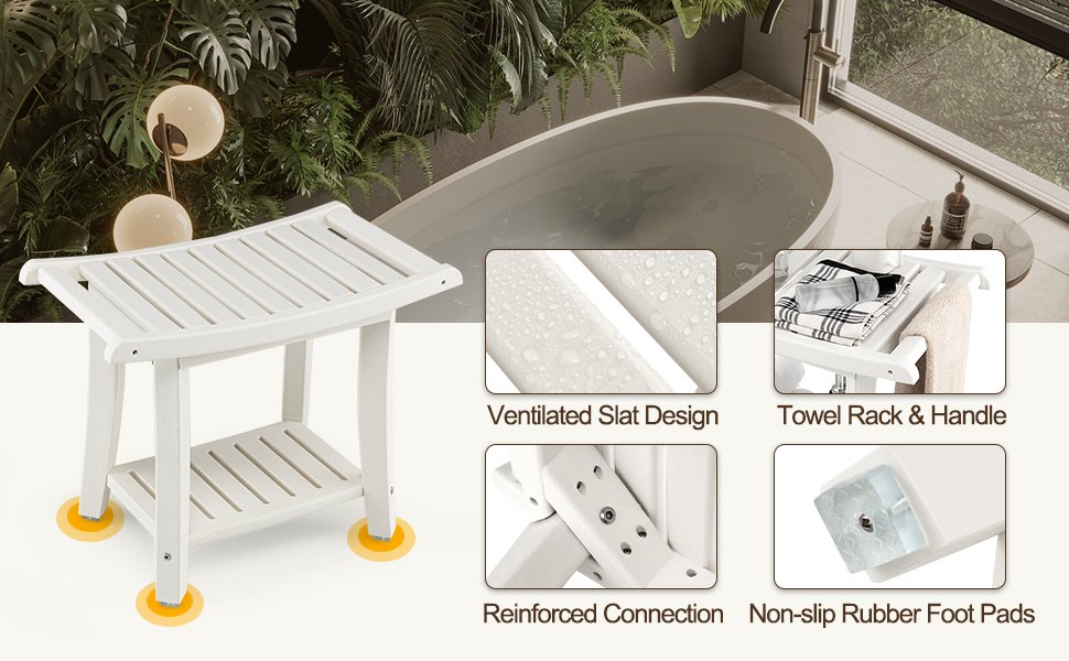 Effortless Assembly and Easy Maintenance: With all necessary parts, hardware, and detailed instructions included, assembling this bath spa bench is a breeze. Furthermore, its waterproof and easy-to-clean surface can be wiped down with a damp cloth for minimal upkeep.