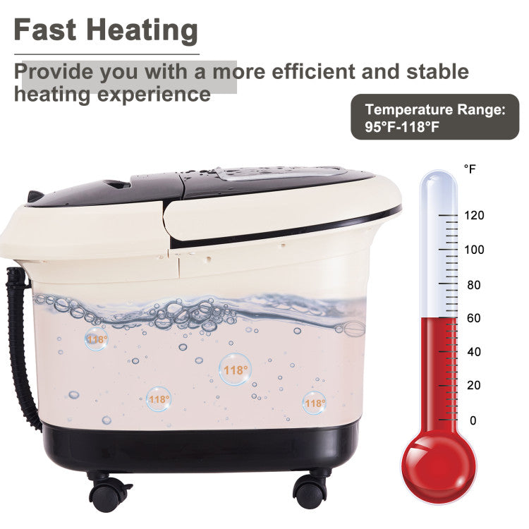 Timer and Temperature Control Foot Spa: One-button smart start, adjustable timer (10-60 mins), and temperature (95°F to 118°F). Enhance your relaxation with essential oils. Ideal for promoting blood circulation and relieving fatigue.