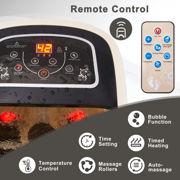 Remote Control Foot Bath: Enjoy total relaxation without bending over. The foot spa comes with a smart remote control for convenient operation. Set the timer and temperature (95°F to 118°F) for the most comfortable experience.