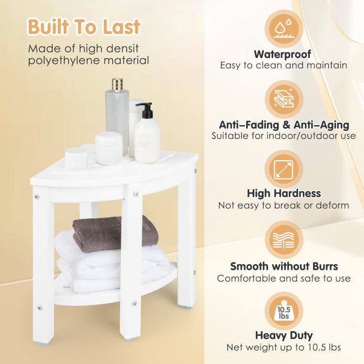 Waterproof and Mold-Proof Design: Our corner shower stool is crafted from 100% waterproof HDPE material, ensuring durability in bathroom and shower environments. Mold-proof and easy to clean, it guarantees a hygienic and long-lasting solution.