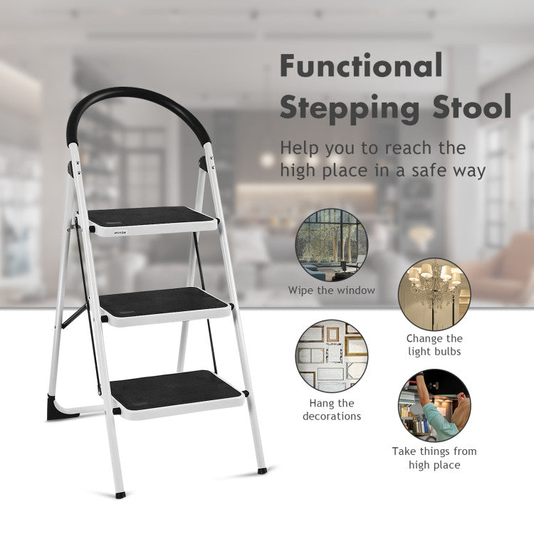 Lightweight and Portable: Weighing only 7 pounds, this 3-step ladder is easy to carry and maneuver. The lightweight yet sturdy construction makes it a practical choice for various household activities.