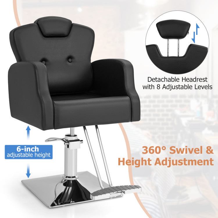 360°Rotation and Wide Application: Immerse yourself in luxury with our ergonomic barber chair. Featuring a high backrest, wide seat, adjustable headrest, and padded armrests, it provides unparalleled support. The high-density sponge cushion guarantees a comfortable sitting experience, making every styling session a breeze.