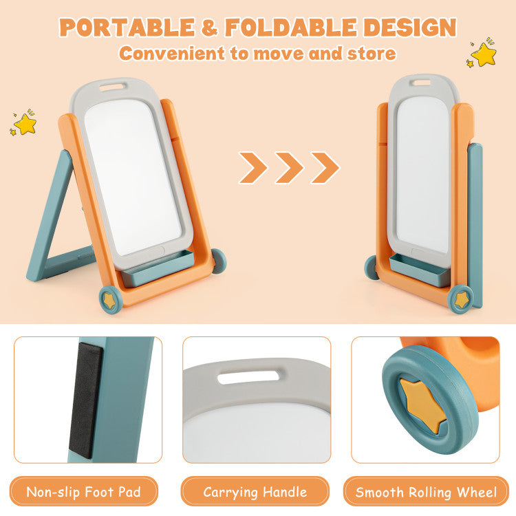 ● Portable and Space-Saving: Effortlessly move and store the easel with its portable and foldable design, featuring rolling wheels for easy mobility and compact storage.