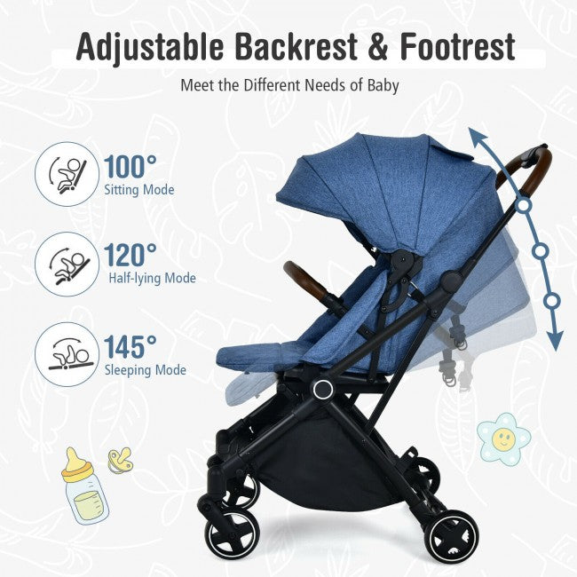 Adjustable Backrest & Canopy: A 3-position, reclining seat and adjustable footrest offer additional comfort, while a child tray with a cup holder swings away, enabling easy access into and out of the stroller.