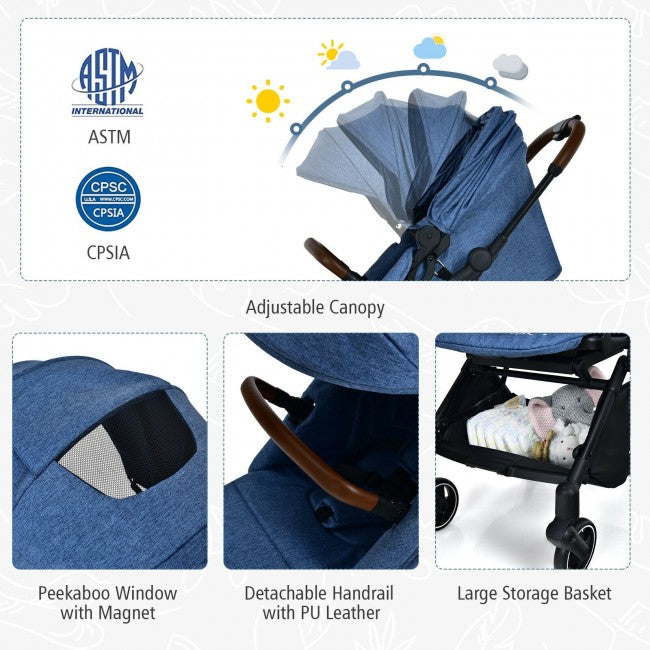 Adjustable Canopy: Four-tier, extended canopy for maximum UV protection. A peek-a-boo window so you can easily keep a watchful eye on your baby. Large, easy-to-access storage basket holds all baby's necessities.
