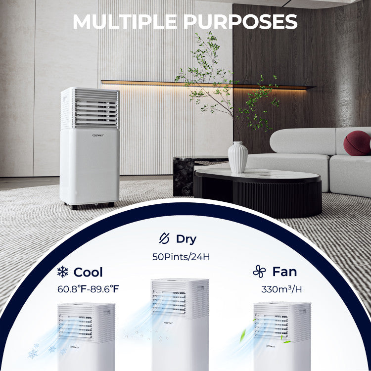 3-in-1 Multi-Functional Design: Our air cooler is not just an AC! It's a versatile 3-in-1 appliance that works as an air conditioner, fan, and dehumidifier. It removes up to 50 pints of moisture per day, ensuring a cool and dry environment. Experience ultimate flexibility with one compact unit.