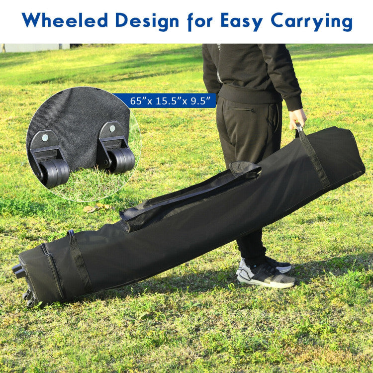 Easy Storage and Portability: When not in use, this pop-up canopy conveniently folds into a compact size, easily fitting into most car trunks. Plus, the wheeled carry bag simplifies transport to the beach, tailgate, park, and more.