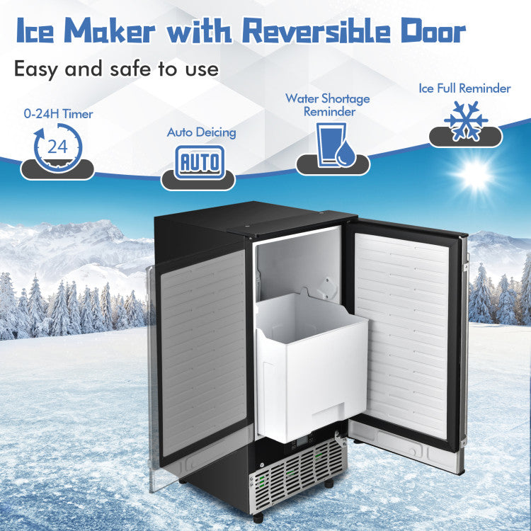 Hikidspace 115V Free-Standing Undercounter Built-In Ice Maker with Self-Cleaning Function