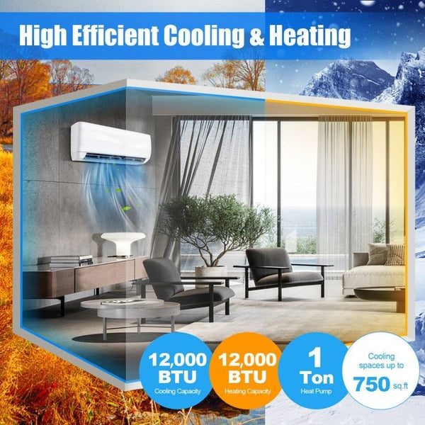 Swift Cooling and Extensive Air Flow Range: With a cooling capacity of 12000 BTU, this split air conditioner rapidly cools the entire room, making it suitable for spaces up to 750 sq. ft. Additionally, the air louver can be adjusted both vertically and horizontally, ensuring powerful air circulation in every corner of your room.
