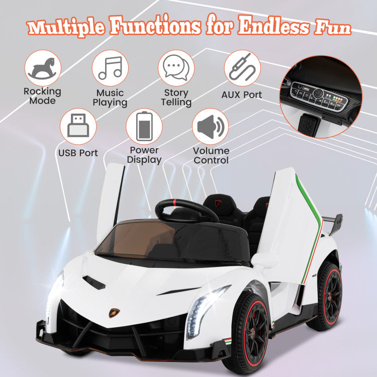 <strong>Multiple Functions for Endless Fun:</strong> With music, stories, AUX, and USB ports, our 12V battery-powered ride-on car ensures endless fun for your little one. LED lights, horns, and engine sounds add to the excitement, making every ride an adventure. Let their imagination run wild as they explore the world in style.