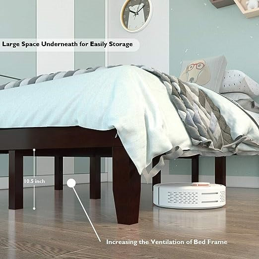 Ample Storage Space Without Box Spring: Maximize your storage options with the 10.5" under-bed clearance offered by this twin-size bed frame. Organize shoe boxes and other items conveniently, creating a clutter-free environment. The bed frame is compatible with both memory foam and standard mattresses.