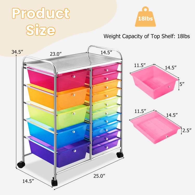 Stylish and Practical: Our colorful drawer storage cart not only adds a touch of elegance to your space but also assists in classifying your items with its different colored drawers. Enjoy both beauty and functionality with this eye-catching storage solution.