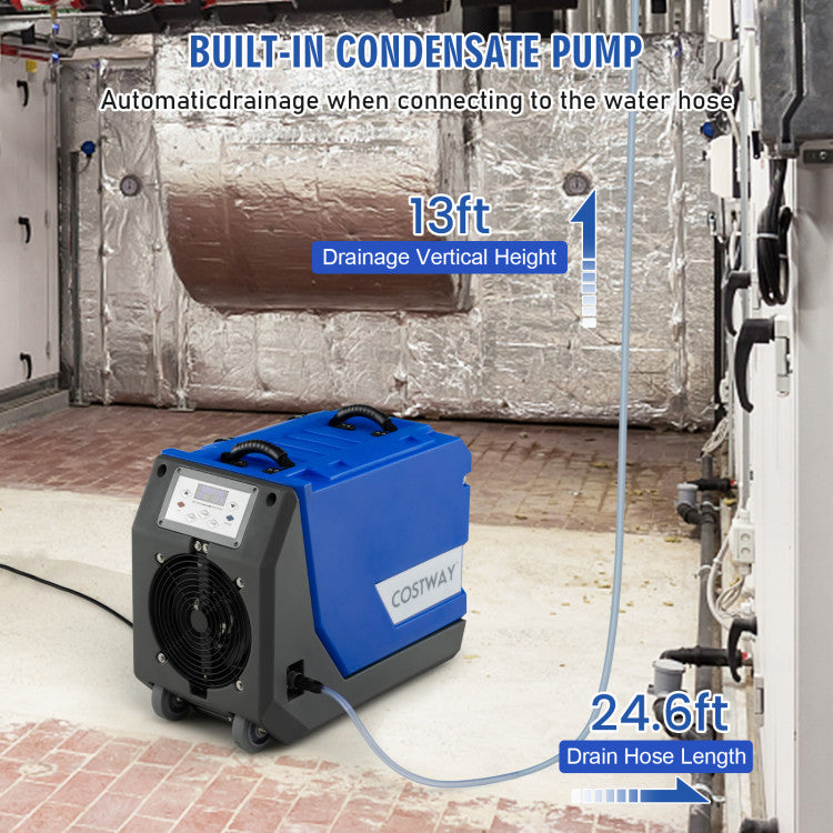 <strong>Effortless Drainage and Auto Defrost:</strong> This 180 PPD commercial dehumidifier comes with a built-in condensate pump and a 24.6ft long drain hose for automatic worry-free drainage. And the drainage vertical height is 4m/13ft. Besides, the dehumidifier features an auto-defrost function to reduce water damage for a longer service life.