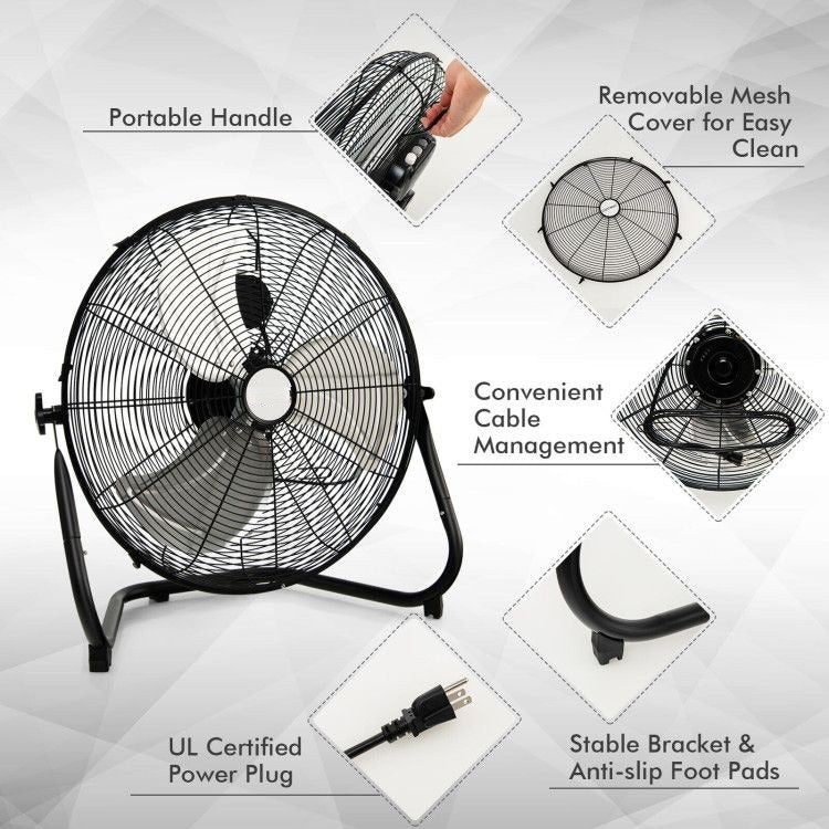 Built to Last with Sturdy Construction: The heavy-duty metal mesh cover and bracket offer a stable structure for our floor fan. Its three high-grade aluminum fan blades are rust-resistant, ensuring durability and longevity. The bottom anti-slip foot pads provide stability and protect your floor from any scratches.