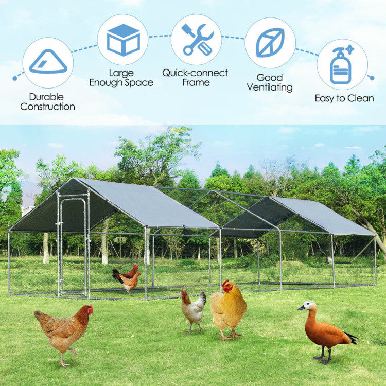 <strong> Large Space and Delivery Tips:</strong> The spacious poultry cage measures 26.5 x 10 x 6.5 ft (L x W x H), providing a comfortable environment for your beloved pets. It can be divided into 3 sections: resting area, activity area, and feeding area, meeting multiple needs. In addition, the package is divided into 2 boxes and the screw kit is in box 1, please be patient since the arrival time of each box may vary.