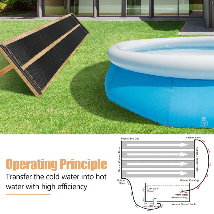 <strong>Extend Swimming Time:</strong> This high-grade PE pool heating system will accompany you for a long time. And with this solar pool heater, you and your family can enjoy the fun of swimming all year round regardless of the weather outside.<br>