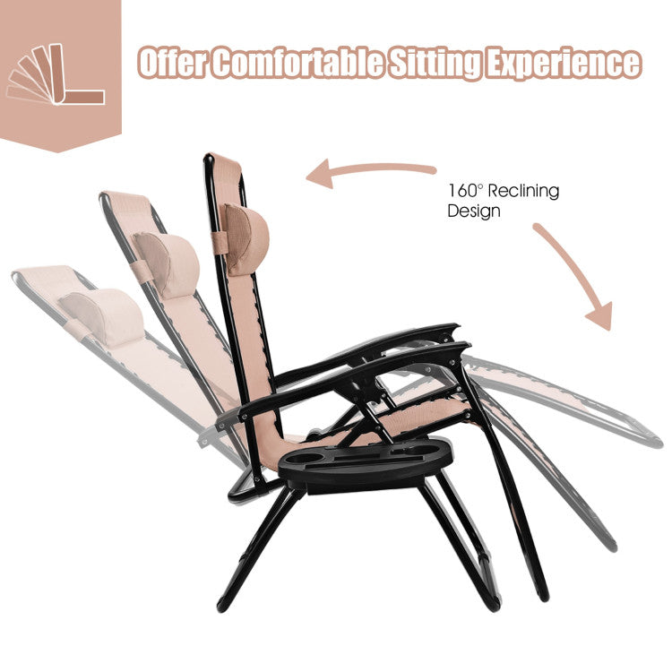 <strong>Lockable Recliner System:</strong> This zero gravity reclining chair with 0-160° adjustment is ergonomically designed to meet your various needs. With a lockable system, you can fix the chair at the desired angle easily. The breathable fabric with strong double bungee ropes enables you to enjoy a good time to the largest extent.