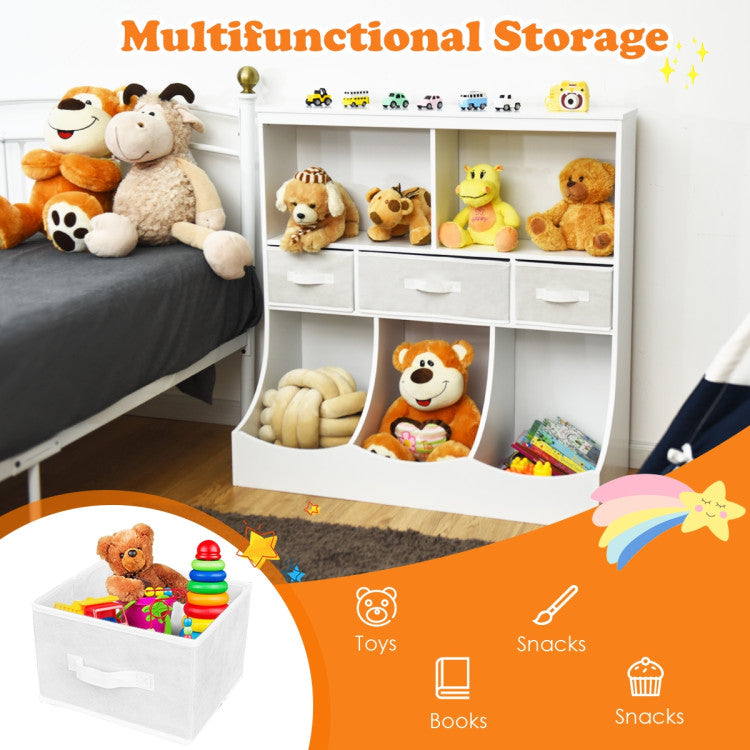 Spacious and Versatile Storage: With 8 cubes and a total size of 37"L x 16" W x 37"H, our multi-tiered cabinet offers abundant space to organize pantry items, clothes, shoes, books, toys, and more. Plus, 2 top wooden shelves provide additional room for lamps or clocks.